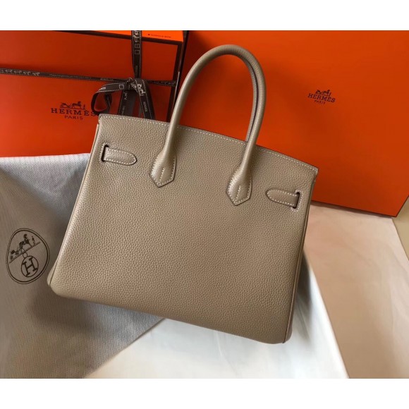 H**mes birkin 30 bag in gris tourterelle clemence leather with ghw