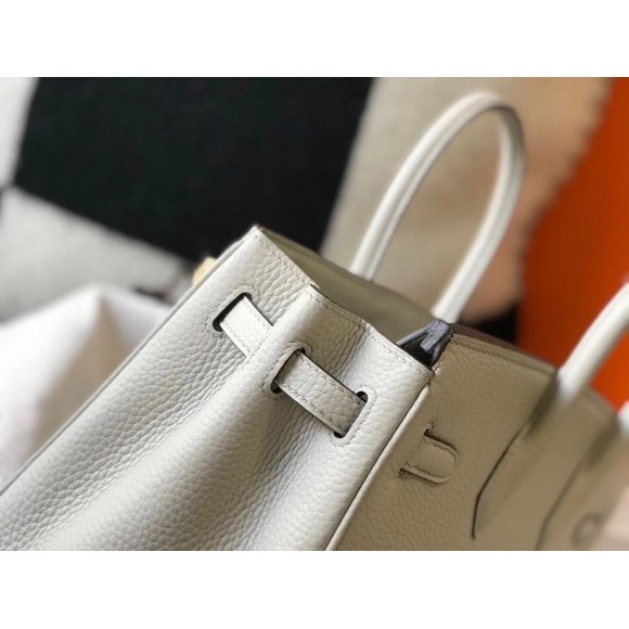 H**mes birkin 30 bag in pearl grey clemence leather with ghw