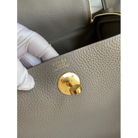 Hermes Lindy 26 Handmade Bag In Gris Asphalt Clemence Leather Hermes Lindy 26 Handmade Bag In Gris Asphalt Clemence Leather