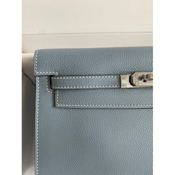 H**mes kelly danse ii handmade bag in blue lin evercolor calfskin