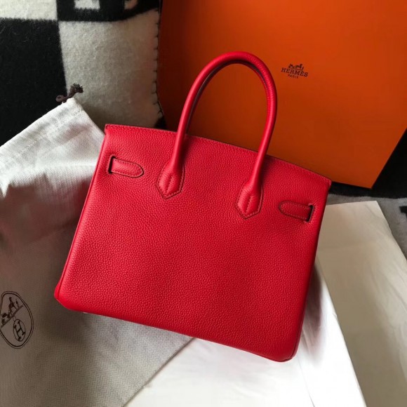 H**mes birkin 30 bag in red clemence leather with ghw