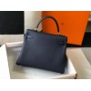 Hermes Kelly 32cm Retourne Bag in Dark Blue Clemence Leather GHW