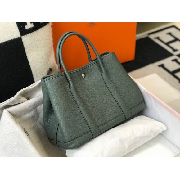 H**mes garden party 30 bag in vert amande clemence leather