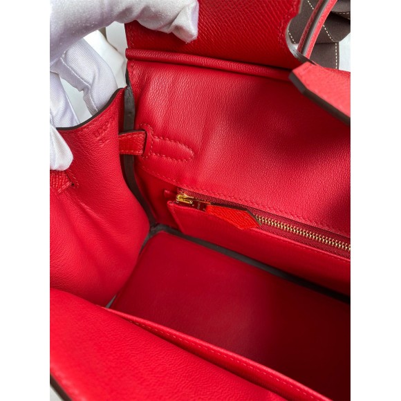 H**mes birkin 25 retourne handmade bag in red epsom calfskin