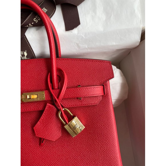 H**mes birkin 25 retourne handmade bag in red epsom calfskin