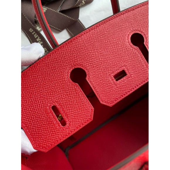 H**mes birkin 25 retourne handmade bag in red epsom calfskin