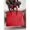 Hermes Birkin 25 Retourne Handmade Bag In Red Epsom Calfskin