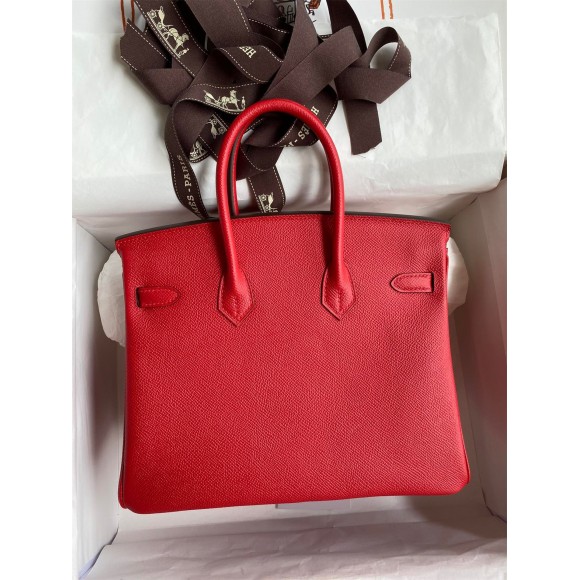 H**mes birkin 25 retourne handmade bag in red epsom calfskin