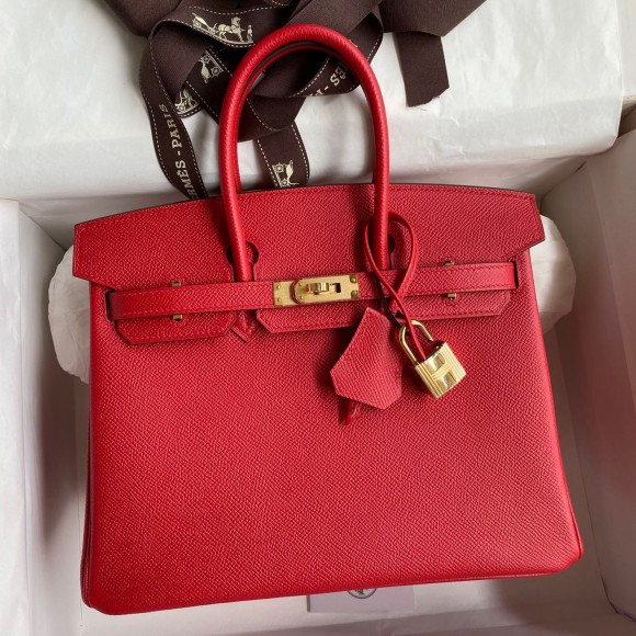 H**mes birkin 25 retourne handmade bag in red epsom calfskin