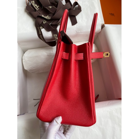 H**mes birkin 25 retourne handmade bag in red epsom calfskin