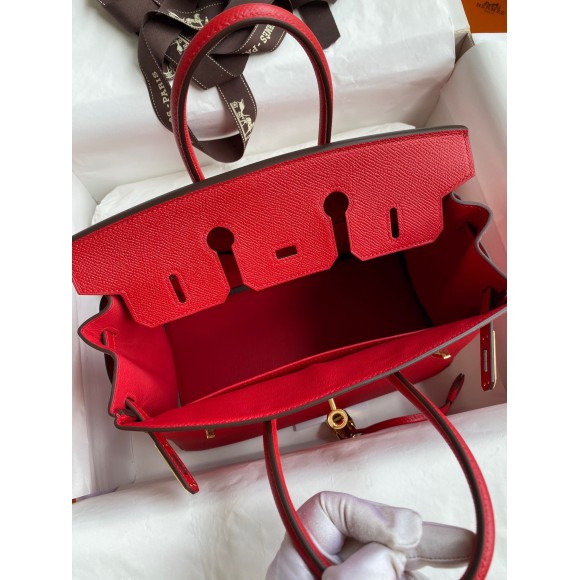 H**mes birkin 25 retourne handmade bag in red epsom calfskin