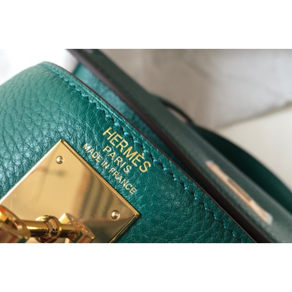 H**mes kelly 32cm retourne bag in malachite clemence leather ghw