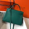 Hermes Kelly 32cm Retourne Bag in Malachite Clemence Leather GHW