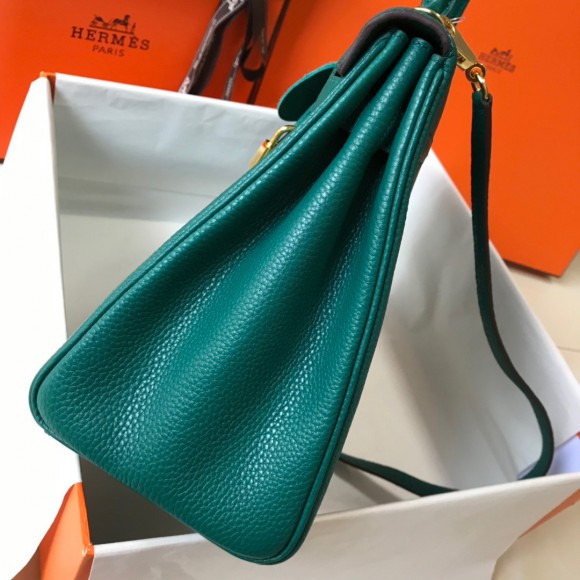 H**mes kelly 32cm retourne bag in malachite clemence leather ghw