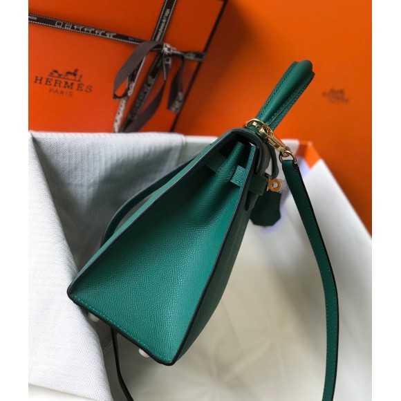 H**mes kelly 25cm sellier bag in malachite epsom calfskin ghw