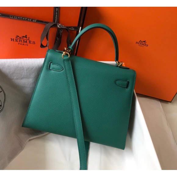 H**mes kelly 25cm sellier bag in malachite epsom calfskin ghw