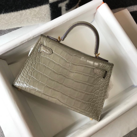 H**mes kelly mini ii sellier bag in taupe crocodile embossed leather