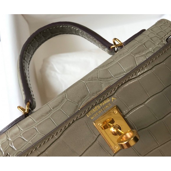 H**mes kelly mini ii sellier bag in taupe crocodile embossed leather