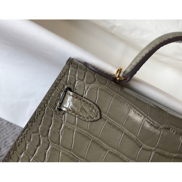 H**mes kelly mini ii sellier bag in taupe crocodile embossed leather