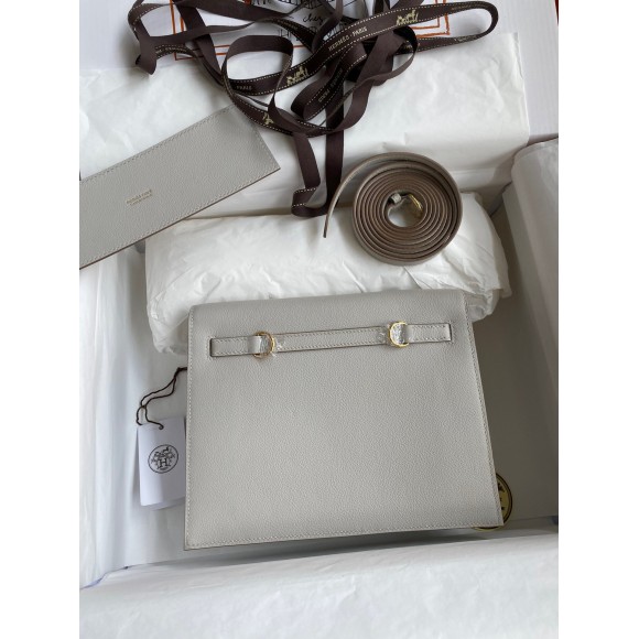 H**mes kelly danse ii handmade bag in pearl grey evercolor calfskin