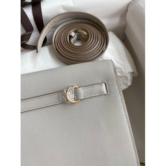 H**mes kelly danse ii handmade bag in pearl grey evercolor calfskin