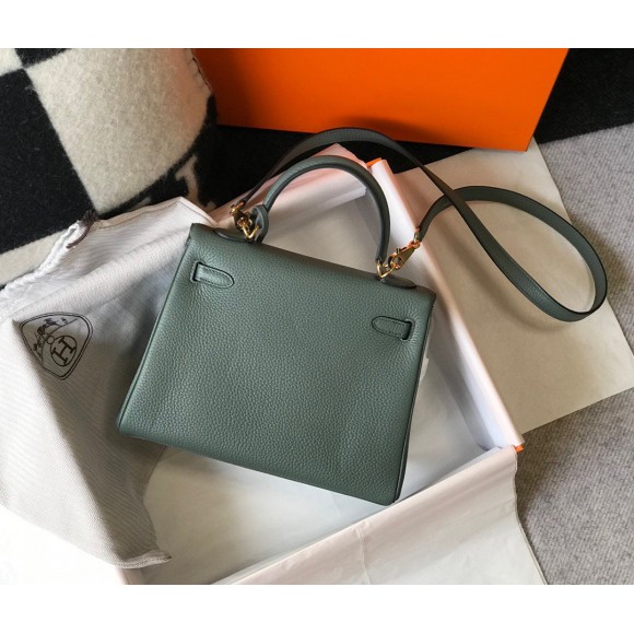 H**mes kelly 28cm retourne bag in vert amande clemence leather ghw