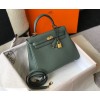 Hermes Kelly 28cm Retourne Bag in Vert Amande Clemence Leather GHW