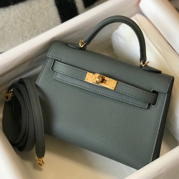 H**mes kelly mini ii sellier bag in vert amande epsom leather ghw