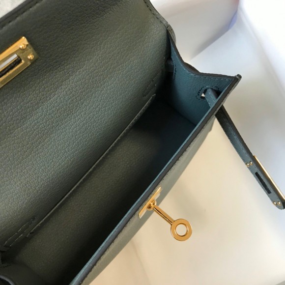 H**mes kelly mini ii sellier bag in vert amande epsom leather ghw