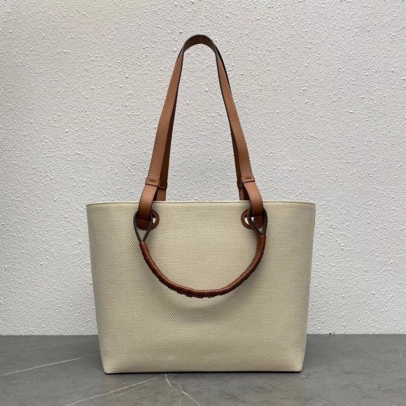 Loewe Anagram Small Tote In Jacquard and Calfskin Loewe Anagram Small Tote In Jacquard and Calfskin