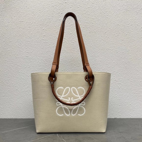 Loewe Anagram Small Tote In Jacquard and Calfskin Loewe Anagram Small Tote In Jacquard and Calfskin