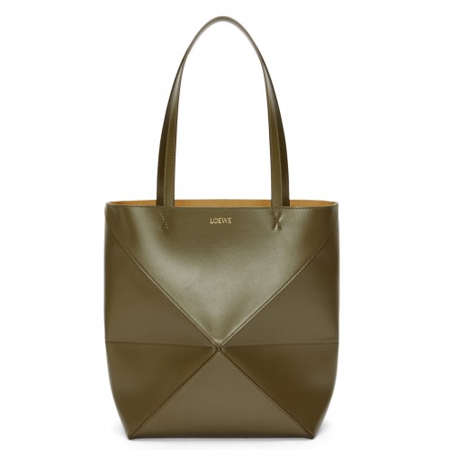 Loewe Medium Puzzle Fold Tote Bag in Dark Green Calfskin