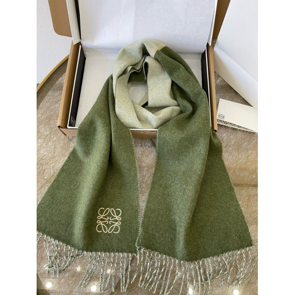 Loewe Window Scarf in Green/Beige Wool and Cashmere