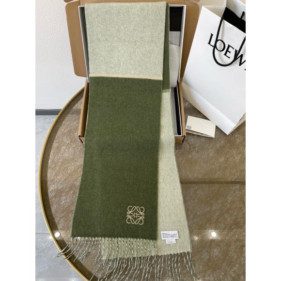 Loewe Window Scarf in Green/Beige Wool and Cashmere