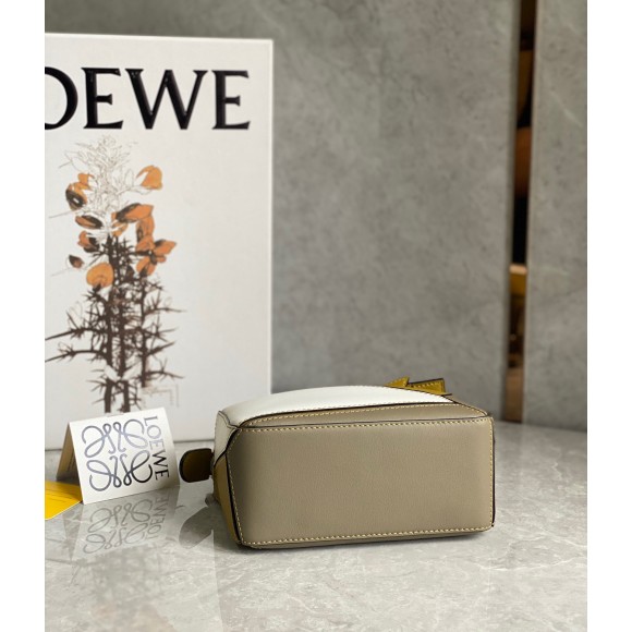Loewe Puzzle Mini Bag In Ochre/White/Taupe Calfskin Loewe Puzzle Mini Bag In Ochre/White/Taupe Calfskin
