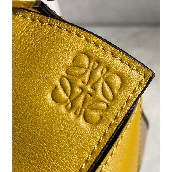 Loewe Puzzle Mini Bag In Ochre/White/Taupe Calfskin Loewe Puzzle Mini Bag In Ochre/White/Taupe Calfskin