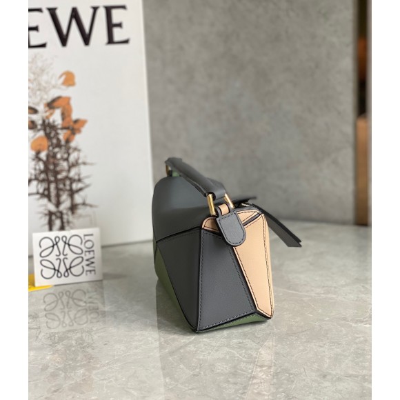 Loewe Puzzle Mini Bag In Asphalt Grey/Nude/Green Calfskin Loewe Puzzle Mini Bag In Asphalt Grey/Nude/Green Calfskin