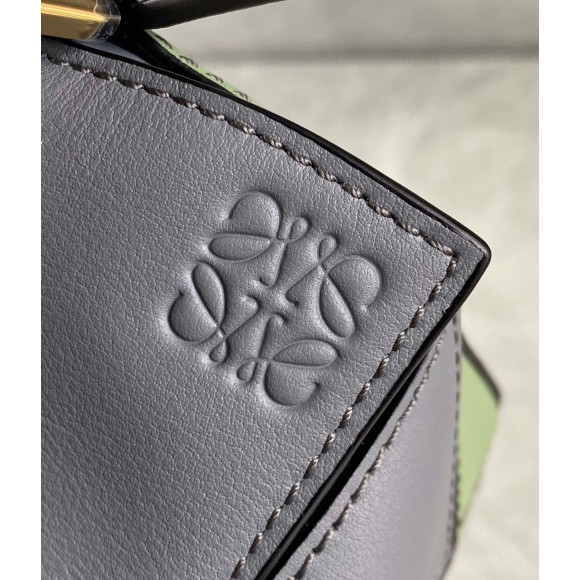 Loewe Puzzle Mini Bag In Asphalt Grey/Nude/Green Calfskin Loewe Puzzle Mini Bag In Asphalt Grey/Nude/Green Calfskin