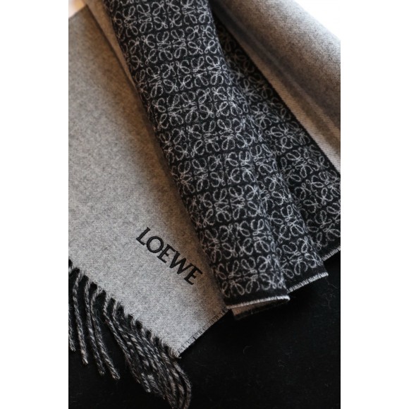 Loewe Anagram Scarf in Grey/Black Wool and Cashmere