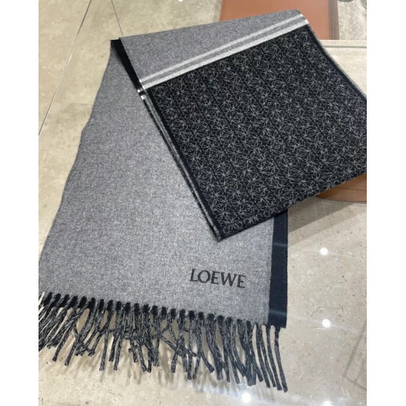 Loewe Anagram Scarf in Grey/Black Wool and Cashmere