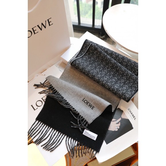 Loewe Anagram Scarf in Grey/Black Wool and Cashmere