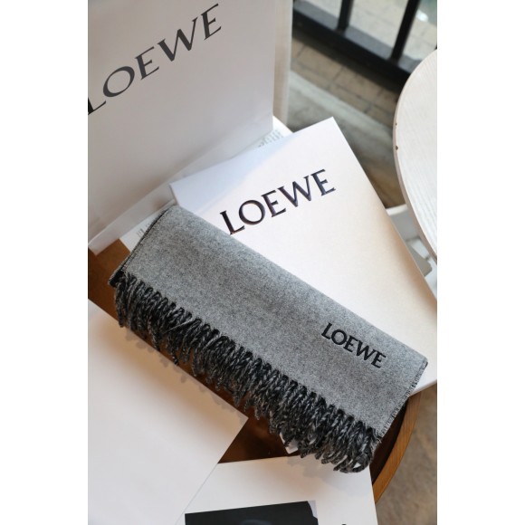 Loewe Anagram Scarf in Grey/Black Wool and Cashmere