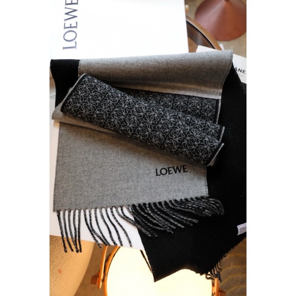 Loewe Anagram Scarf in Grey/Black Wool and Cashmere