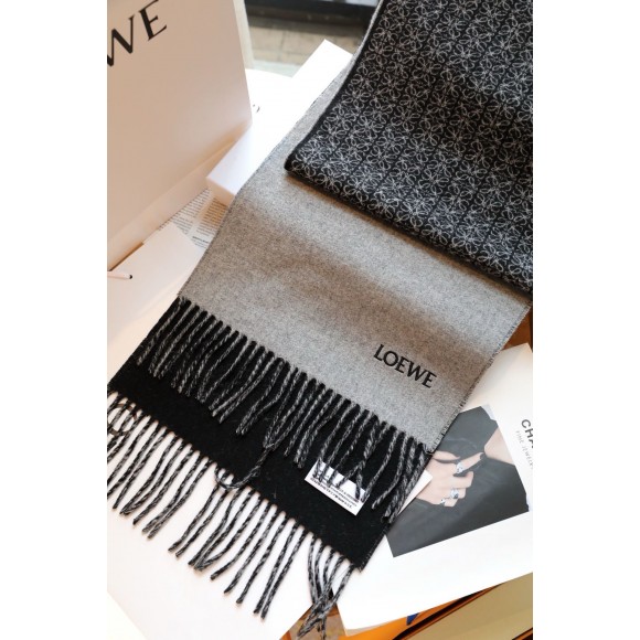 Loewe Anagram Scarf in Grey/Black Wool and Cashmere