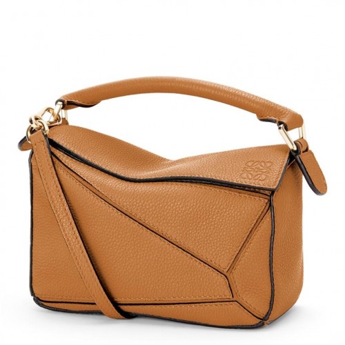 Loewe Puzzle Mini Bag In Brown Grained Calfskin