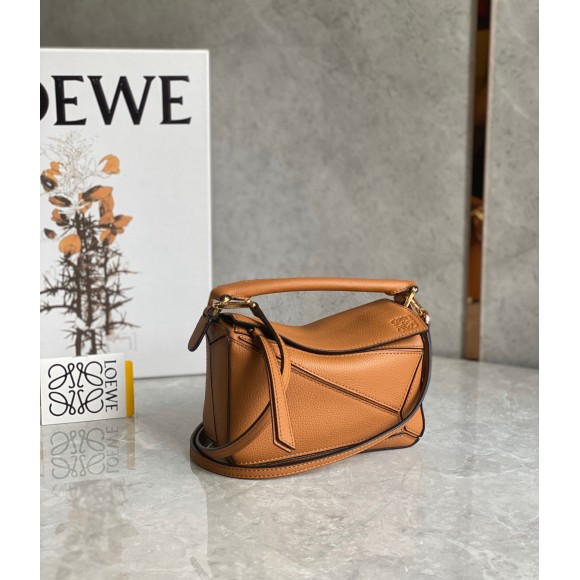 Loewe Puzzle Mini Bag In Brown Grained Calfskin Loewe Puzzle Mini Bag In Brown Grained Calfskin