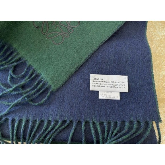 Loewe Window Scarf in Green/Blue Wool and Cashmere