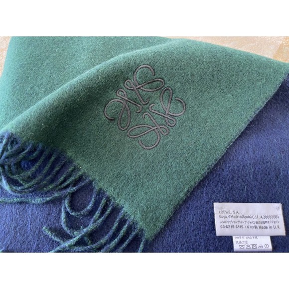 Loewe Window Scarf in Green/Blue Wool and Cashmere