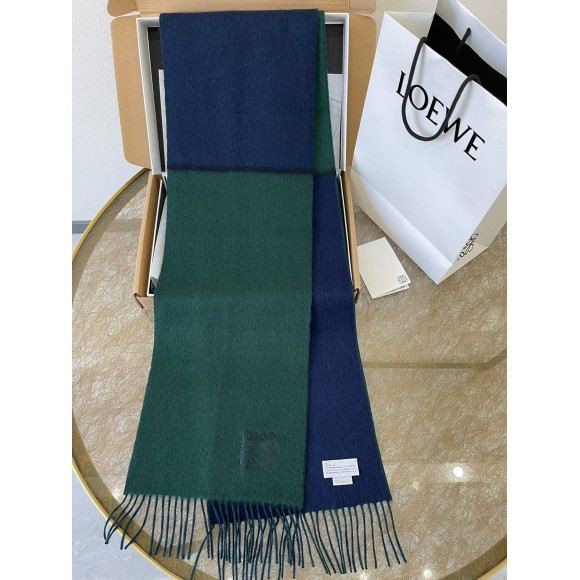 Loewe Window Scarf in Green/Blue Wool and Cashmere