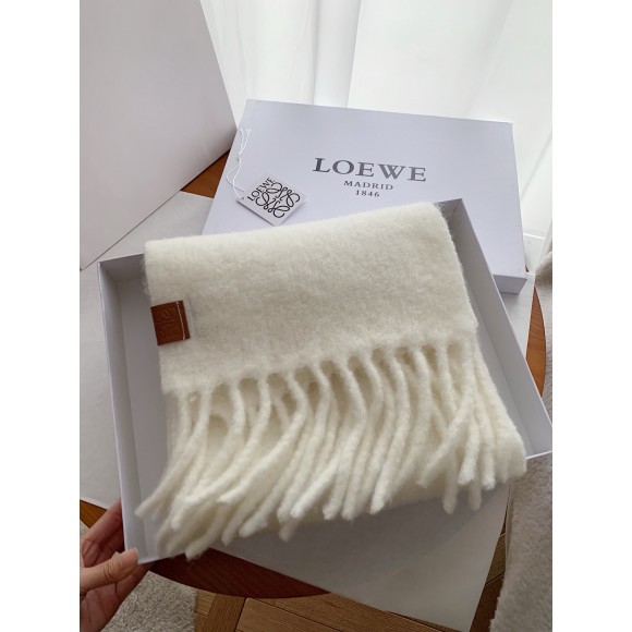 Loewe Scarf in White Mohair and Wool